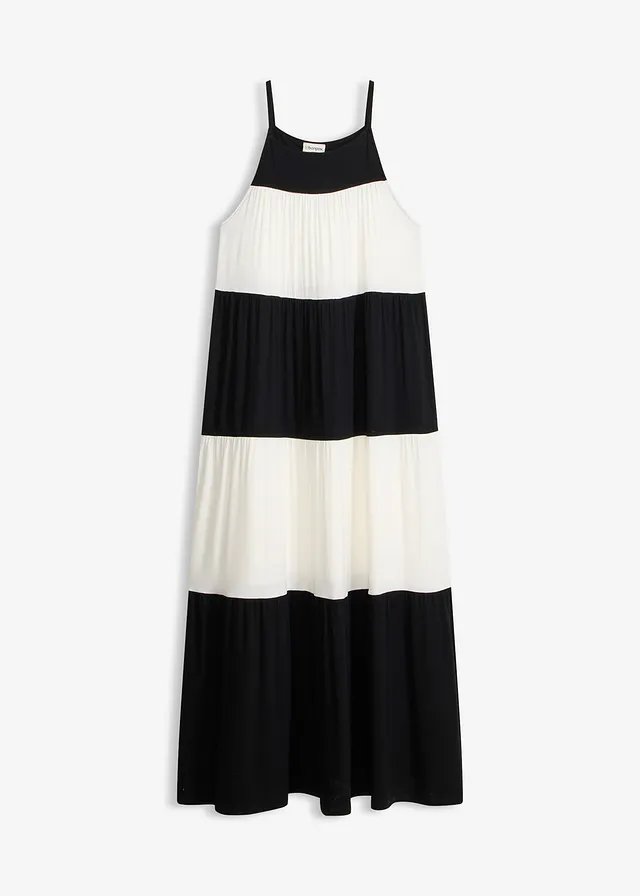 Rochie din jerse din amestec moale cu viscoză • negru/ecru • magazin bonprix