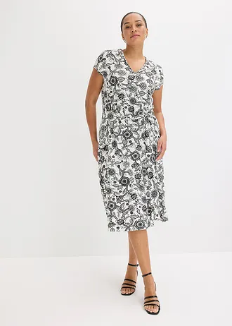 Jersey jurk van viscosemix, Kleur: wolwit gebloemd