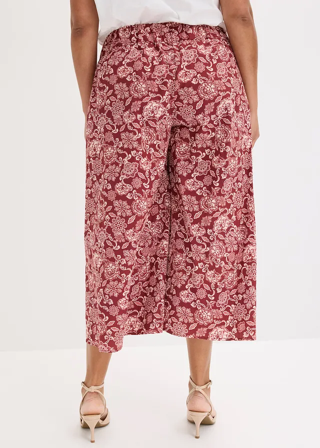 Jupe-culotte en popeline robuste, Couleur: rouge rubis-rose clair imprimé