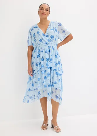 Robe midi en mesh doux, Couleur: bleu poudré floral