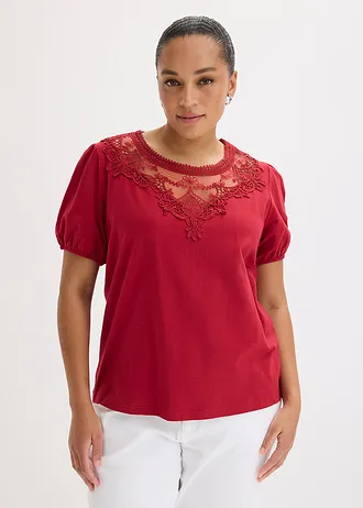 T-shirt en coton extensible, Couleur: rouge cerise
