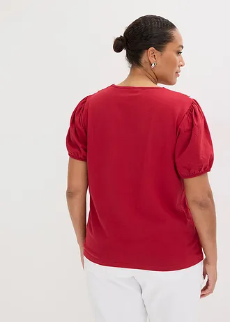T-shirt en coton extensible, Couleur: rouge cerise