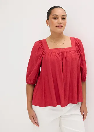 Blouse à effet froissé, Couleur: rouge cerise