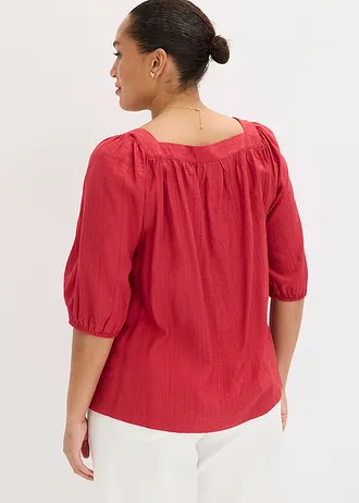 Blouse à effet froissé, Couleur: rouge cerise