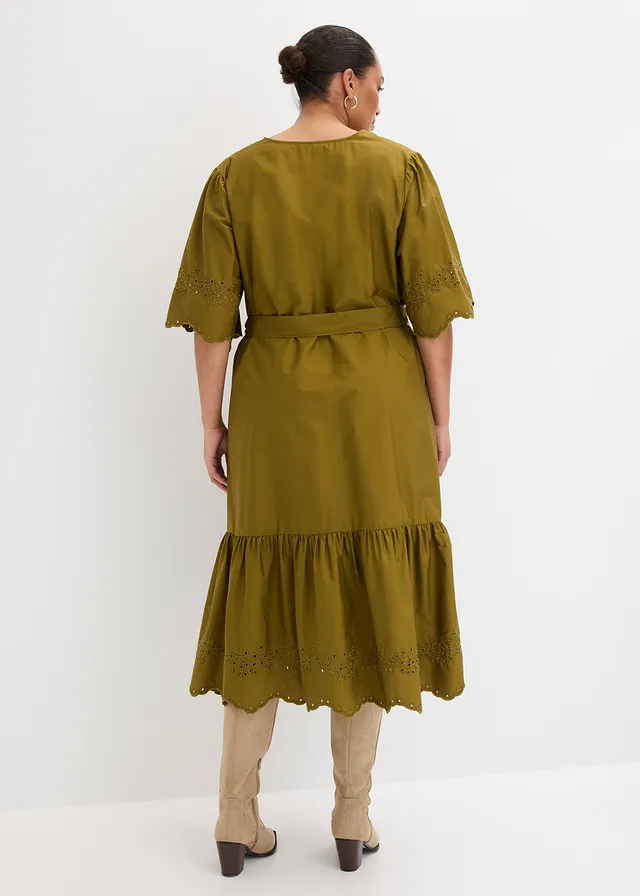 Robe midi 100% coton, Couleur: vert nature