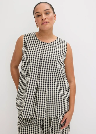 Blousetop geruit, Kleur: vanillegeel-zwart geruit