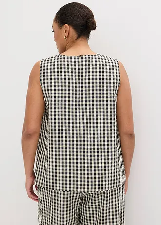 Kostkovaný halenkový top, barva: vanilkově žluto-černá kostkovaná