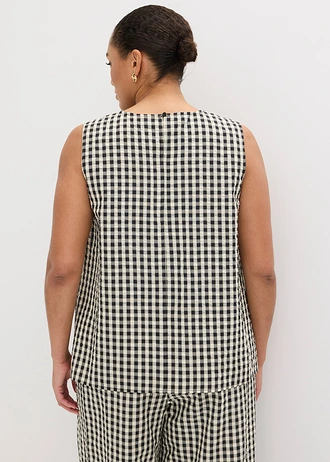 Blousetop geruit, Kleur: vanillegeel-zwart geruit