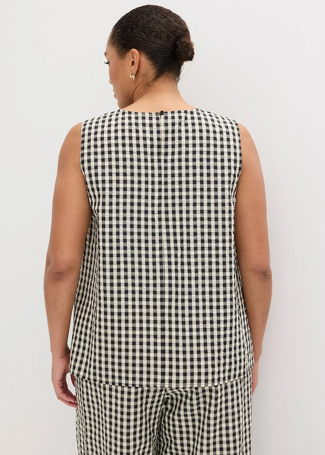 Blousetop geruit, Kleur: vanillegeel-zwart geruit