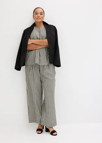 Kostkovaný halenkový top, barva: vanilkově žluto-černá kostkovaná