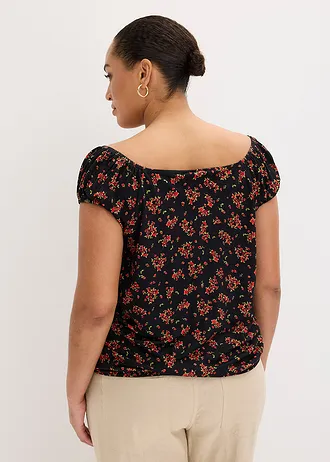 T-shirt en viscose extensible, Couleur: noir floral