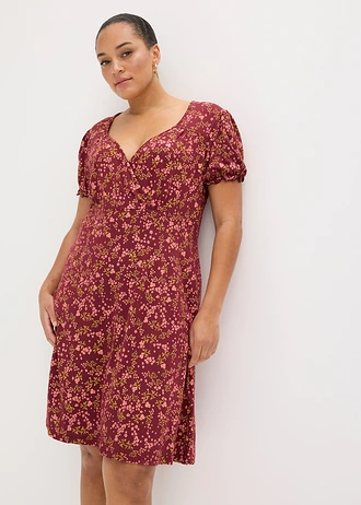 Jersey jurk van viscosemix, Kleur: esdoornrood gebloemd