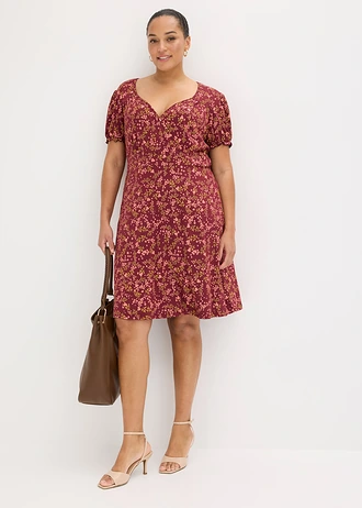 Jersey jurk van viscosemix, Kleur: esdoornrood gebloemd