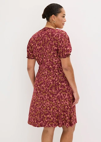 Jersey jurk van viscosemix, Kleur: esdoornrood gebloemd