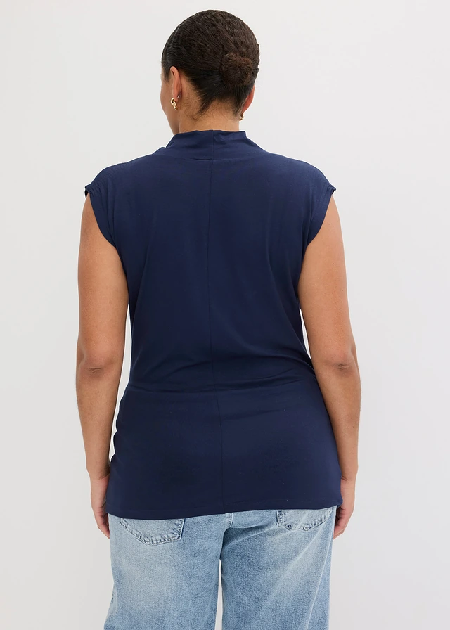 Bluză din mix cu viscoză, culoare: bleumarin