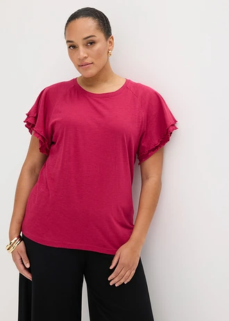 Shirt met opvallende mouwen, Kleur: bessenrood