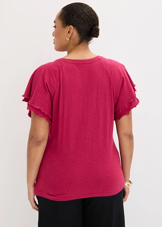 Shirt met opvallende mouwen, Kleur: bessenrood