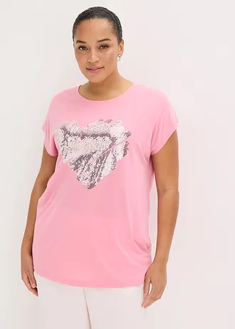 Shirt in een zachte viscosemix, Kleur: roze met print