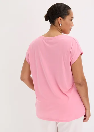 Shirt in een zachte viscosemix, Kleur: roze met print
