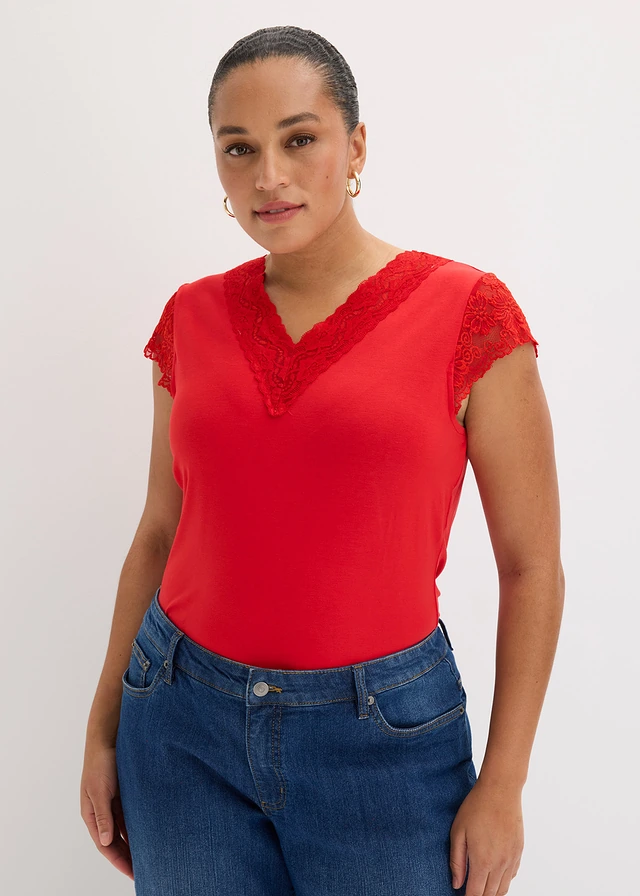 Shirt in een viscosemix, Kleur: aardbeirood