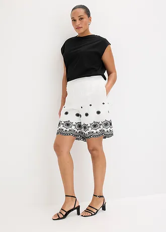 Twillshort met broderie anglaise, Kleur: wolwit-zwart