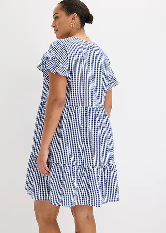 Robe courte en seersucker, Couleur: écru-bleu foncé carreaux