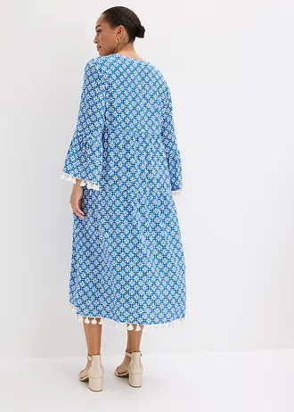 Tuniekjurk van soepele viscose, Kleur: blauw-wolwit met print
