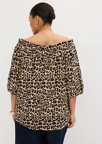 Blouse met korte mouwen van biologisch katoen, Kleur: luipaardprint