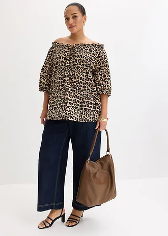 Blouse met korte mouwen van biologisch katoen, Kleur: luipaardprint