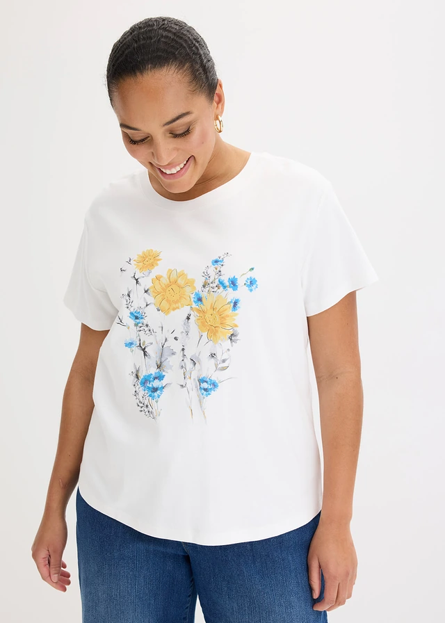 T-shirt 100% coton, Couleur: blanc floral