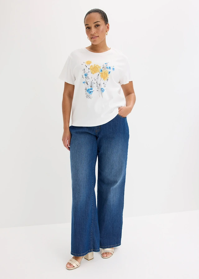 T-shirt 100% coton, Couleur: blanc floral