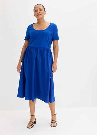 Jersey jurk met korte mouwen en zakken, van materiaalmix, Kleur: kobaltblauw