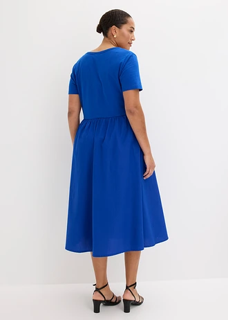 Jersey jurk met korte mouwen en zakken, van materiaalmix, Kleur: kobaltblauw