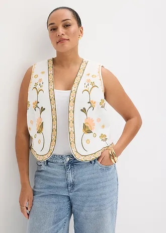 Gilet sans manches brodé, Couleur: écru floral