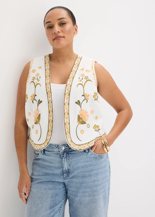 Gilet sans manches brodé, Couleur: écru floral