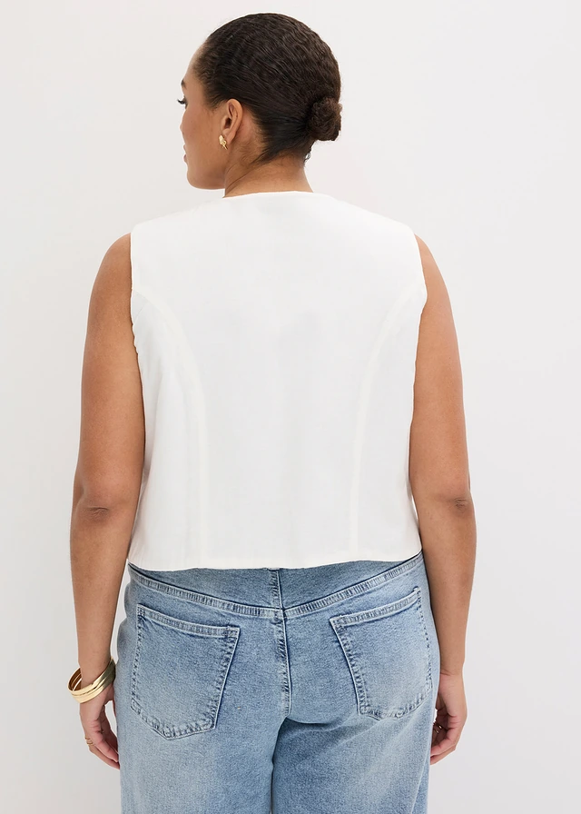Vest met borduursel van luchtig linnenmix, Kleur: ecru gebloemd
