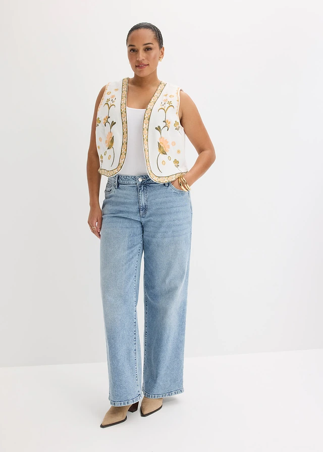 Gilet sans manches brodé, Couleur: écru floral