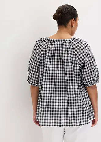 Blouse van puur katoen, Kleur: zwart-wolwit geruit