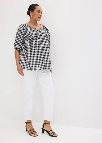 Blouse van puur katoen, Kleur: zwart-wolwit geruit