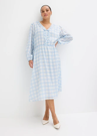 Robe midi, Couleur: bleu poudré-écru carreaux