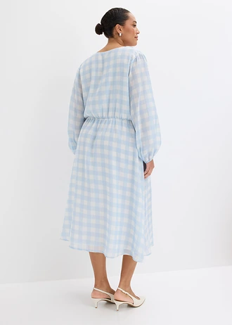 Robe midi, Couleur: bleu poudré-écru carreaux