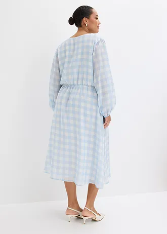 Midi šaty, barva: pudrově modro-přírodní bílá kostka