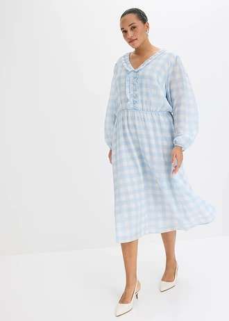 Robe midi, Couleur: bleu poudré-écru carreaux