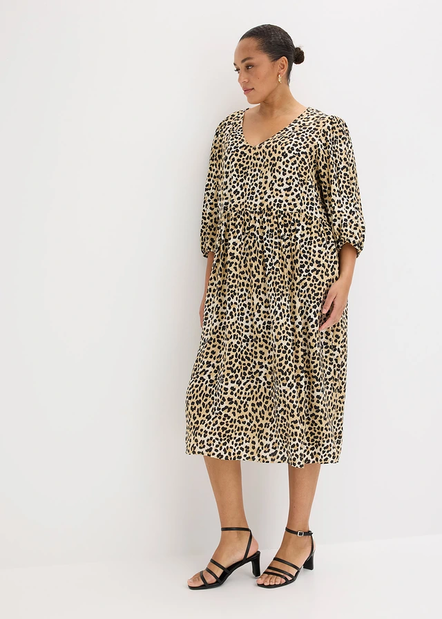 Tuniekjurk van een soepele viscose-mix, Kleur: beige met luipaardprint