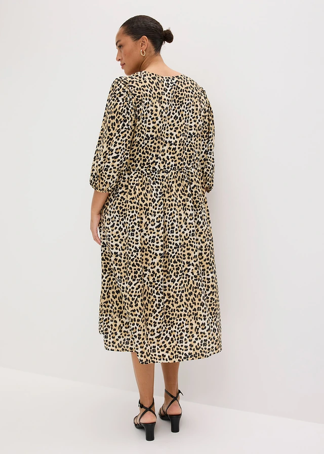 Robe-tunique fluide en viscose majoritaire, Couleur: beige léopard
