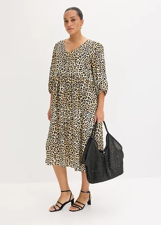 Tuniekjurk van een soepele viscose-mix, Kleur: beige met luipaardprint