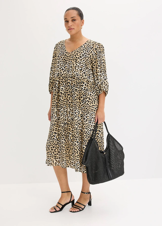 Tuniekjurk van een soepele viscose-mix, Kleur: beige met luipaardprint