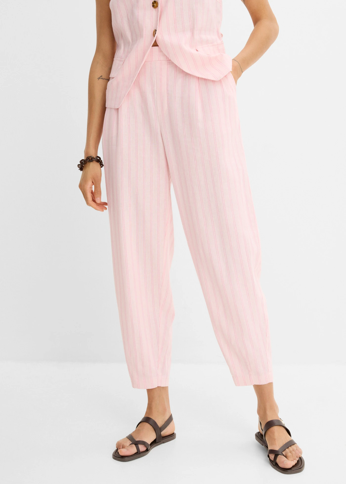 Pantalon taille extensible et rafraichissant • rose clair-rose rayé • Boutique bonprix