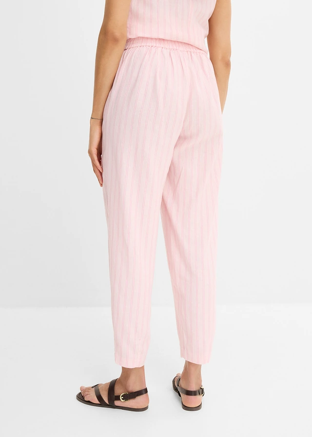 Broek van luchtige linnenmix, Kleur: lichtroze-roze gestreept