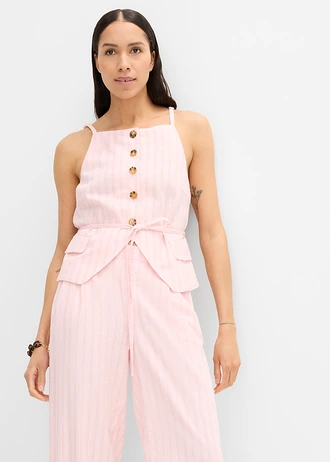 Pantaloni cu cu elastic și șiret în talie din mix răcoros cu in • roz pal-roz cu dungi • magazin bonprix
